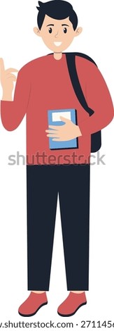 Illustration of Young Student University. Vector Cartoon Character.