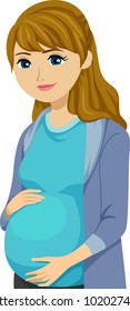 Illustration of a Young Teen Girl Pregnant Holding Her Tummy