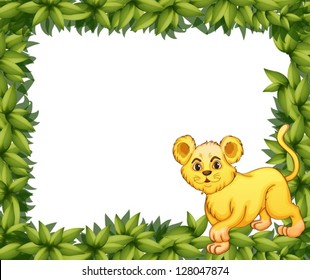 Illustration of a young tiger in a blank leafy signage