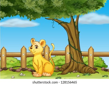 Illustration of a young  tiger inside the fence