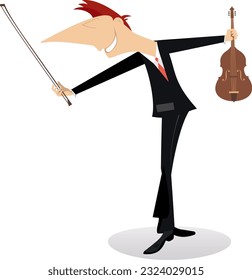 Ilustración de un joven violinista. 
Hombre violinista con violín y atavío. Ilustración blanca aislada
