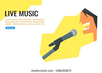 Illustration of a young vocalist singing using microphone. Suitable for music related posts or banner and poster.