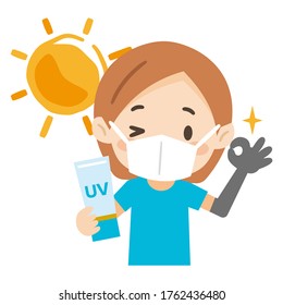 Illustration of a young woman against sunburn