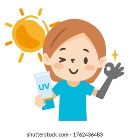 Illustration of a young woman against sunburn