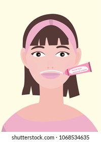 Illustration of young woman applied facial hair removal cream