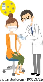 Illustration of a young woman being vaccinated.