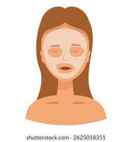 Illustration of a young woman with brown hair having a beauty treatment with a facial cosmetic mask, enjoying a moment of relaxation