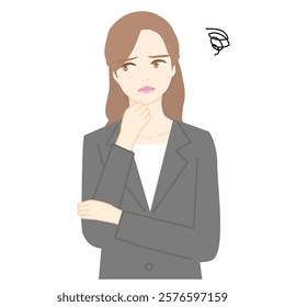 Illustration of a young woman in a business suit in trouble. Upper body.