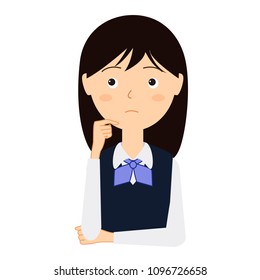 Illustration of a young woman in business uniform.She is thinking.