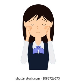 Illustration of a young woman in business uniform.She is crying.