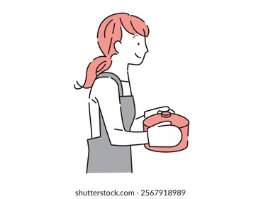 Illustration of a young woman carrying a pot