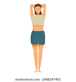 Illustration of a young woman in casual clothing stretching her arms above her head