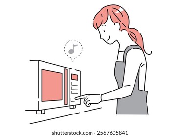 Illustration of a young woman cooking in the microwave