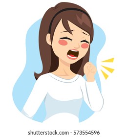 Illustration Young Woman Coughing Fist Front Stock Vector (Royalty Free ...