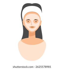 Illustration of a young woman with dark hair wearing a cosmetic facial mask and a headband