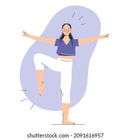Illustration of a young woman doing balancing excercise, fitness concept