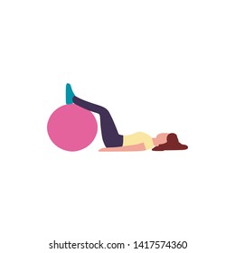 Illustration of young woman doing different exercises with fitball isolated on a light background. Colorful flat vector illustration.