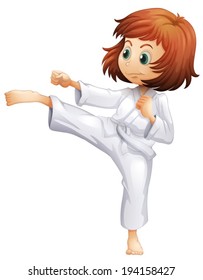 Illustration of a young woman doing karate on a white background