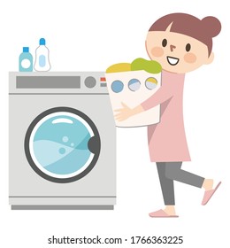 Illustration of a young woman doing laundry