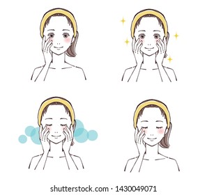 Illustration of a young woman doing skin care