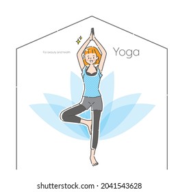 Illustration of a young woman doing yoga at home