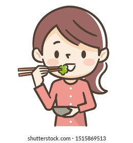 Illustration of a young woman eating