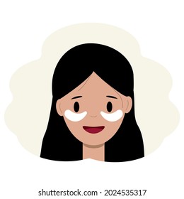 Illustration of a young woman face with eye patches. Facial skin care concept