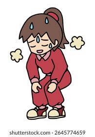 Illustration of a young woman feeling tired and sweaty after exercising