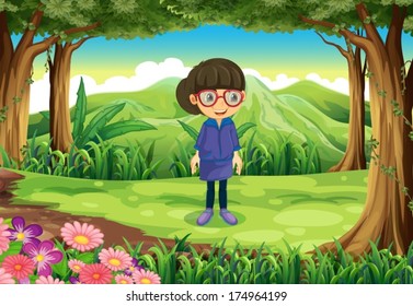 Illustration of a young woman at the forest