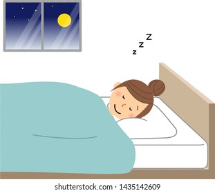 Illustration of a young woman getting a deep sleep.