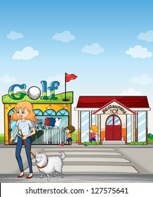 Illustration of a young woman with her dog