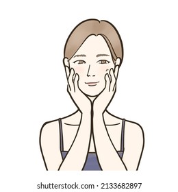 Illustration of a young woman with her hand on her cheek and a natural smile
