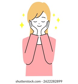 Illustration of a young woman with her hands on her cheeks and a satisfied expression on her face.