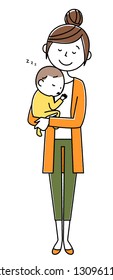 Illustration of a young woman holding a baby.