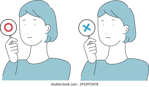 Illustration Of A Young Woman Holding A Circle And A Cross Tag