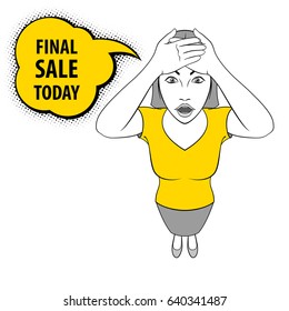 Illustration of a Young Woman holds on to Her Head. Final Sale Today
