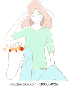 Illustration of a young woman irritating with athlete's foot
