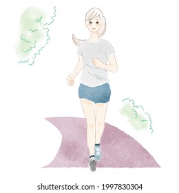 Illustration of a young woman jogging.
