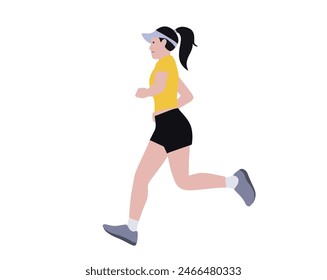 Illustration of a young woman jogging and enjoying a healthy lifestyle isolated on white background