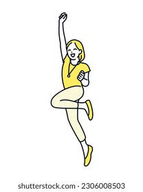 Illustration of a young woman jumping with gusto.