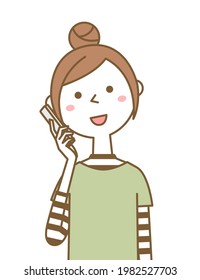 電話をかける 日本人 女性 のイラスト素材 画像 ベクター画像 Shutterstock