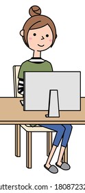 Illustration einer jungen Frau, die einen Computer bedient.