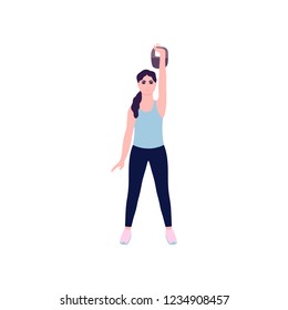 Illustration of young woman performing exercises isolated on a light background. Colorful flat vector illustration.