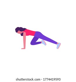 Illustration of young woman performing exercises isolated on a light background. Colorful flat vector illustration.
