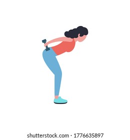 Illustration of young woman performing exercises isolated on a light background. Colorful flat vector illustration.