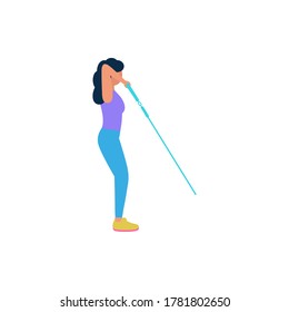 Illustration of young woman performing exercises isolated on a light background. Colorful flat vector illustration.