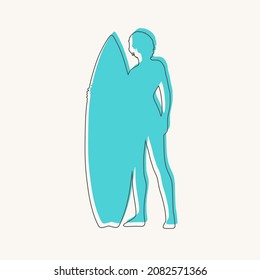Illustration of young woman posing with surfboard