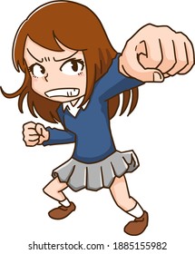 Illustration of a young woman punching