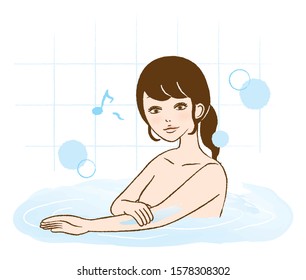 Illustration of a young woman relaxing in the bathtub