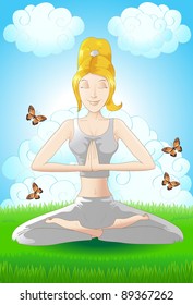 illustration of a young woman relaxing in meditation exercise